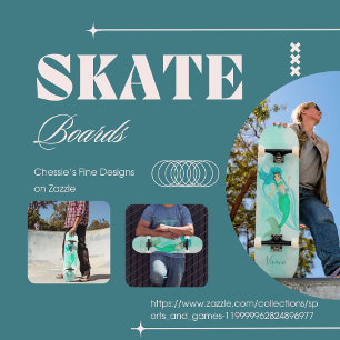 Girly Mermaid Green Tail Blue Skateboard