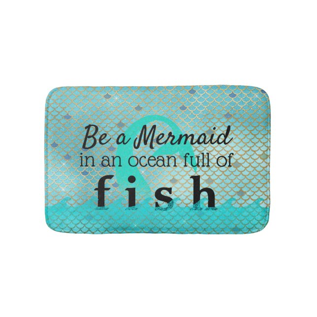 Girly Mermaid Quote Teal Gold Bath Mat (Front)