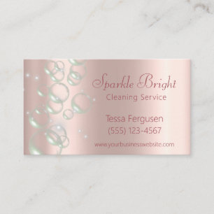 Girly Metallic Blush Rose Bubbles Cleaning Service Business Card