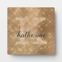 Girly Metallic Gold Diamond Sparkle Monogram Name