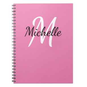 Girly Minimal Pink Monogram Name + Initial Notebook