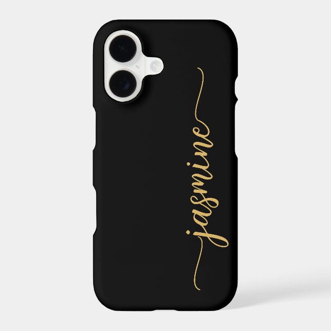 Girly Minimalist Black Gold Monogram Name Script (Back)
