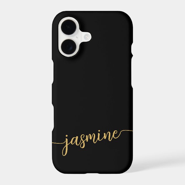 Girly Minimalist Black Gold Monogram Name Script  (Back)