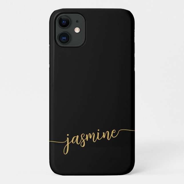 Girly Minimalist Black Gold Monogram Name Script  Case-Mate iPhone Case (Back)