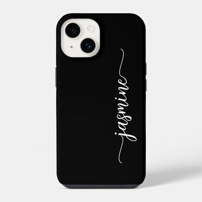 Girly Minimalist Black Monogram Name Script   iPhone Case (Back)