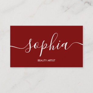 Girly Minimalist Calligraphy Red Business Card