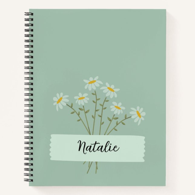 Girly minimalist Monogram cute simple Daisy blue Notebook (Front)