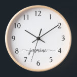 Girly Minimalist Monogram Name Signature Script Clock<br><div class="desc">Girly Simple Minimalist Black And White Monogram Name Script Custom Personalized Square Wall Clock. These design featuring your first name in a pretty hand lettered style swash tail font signature typography on black and white. These are easy to customize it. Great stylish feminine housewarming gift, also for birthday, wedding, bridal...</div>