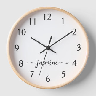 Girly Minimalist Monogram Name Signature Script Clock