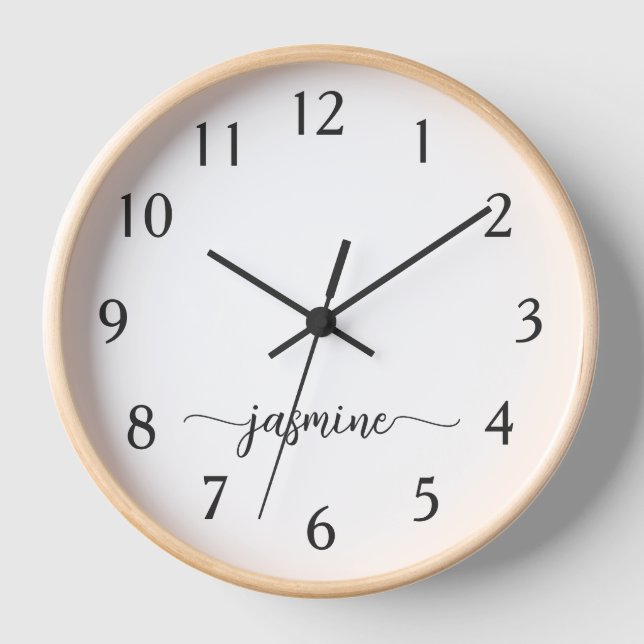 Girly Minimalist Monogram Name Signature Script Clock (Front)
