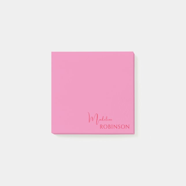 Girly Minimalist Pink Red Monogram Post-it Notes (Front)