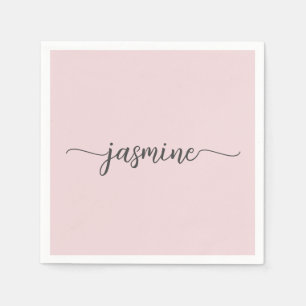 Girly Minimalist Simple Blush Pink Monogram Script Napkin