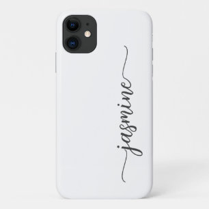 Girly Minimalist White Monogram Name Script iPhone 11 Case