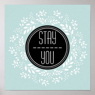 Girly Mint Blue Floral Wreath Inspirational Quote Poster