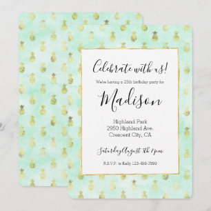 Girly Mint Glam Gold Tropical Pineapples inspirati Invitation