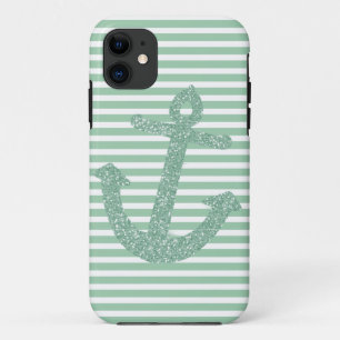Girly Mint Glitter Anchor iPhone 11 Case