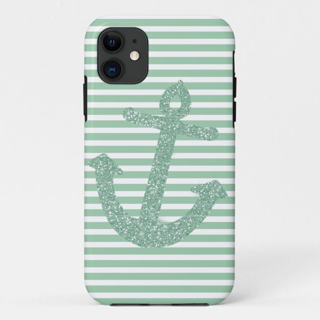 Girly Mint Glitter Anchor Case-Mate iPhone Case (Back)