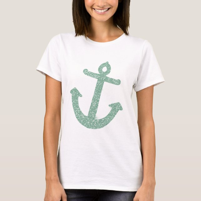Girly Mint Glitter Anchor T-Shirt (Front)
