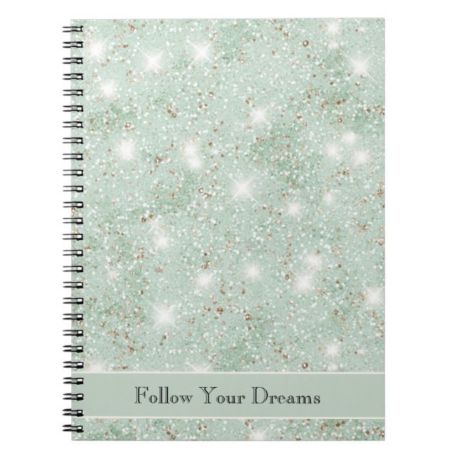 Girly Mint Glitter Dreams Notebook (Front)