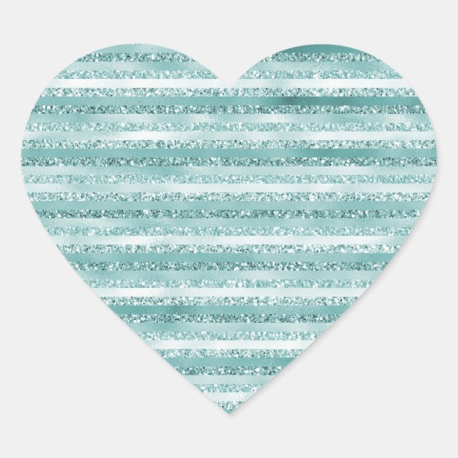 Girly Mint Glitter Glam Stripes (image of glitter) Heart Sticker (Front)