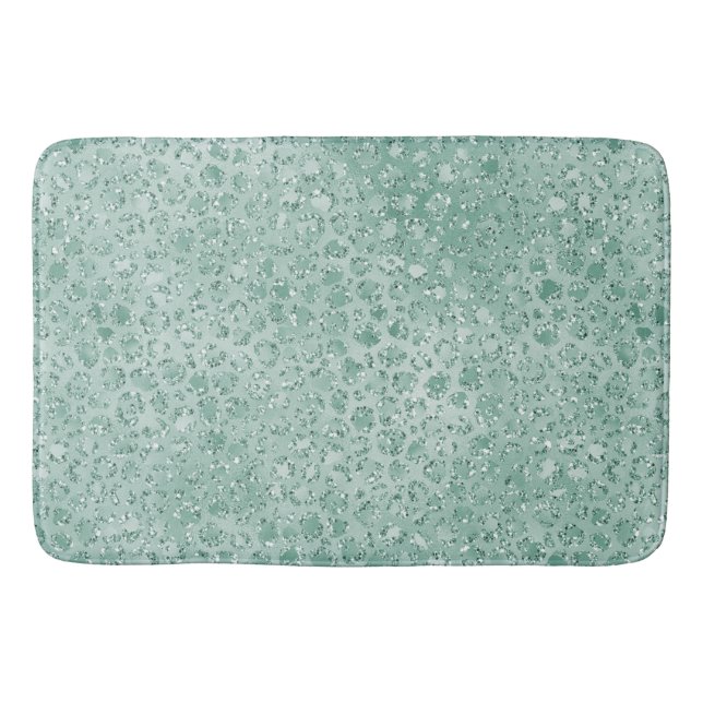 Girly Mint Glitter Glitz Leopard print Bath Mat (Front)