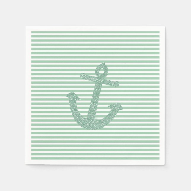 Girly Mint Glitter Nautical Anchor Bridal Shower Napkin (Front)