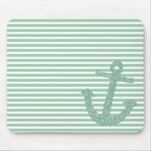 Girly Mint Glitter Nautical Anchor Mouse Pad
