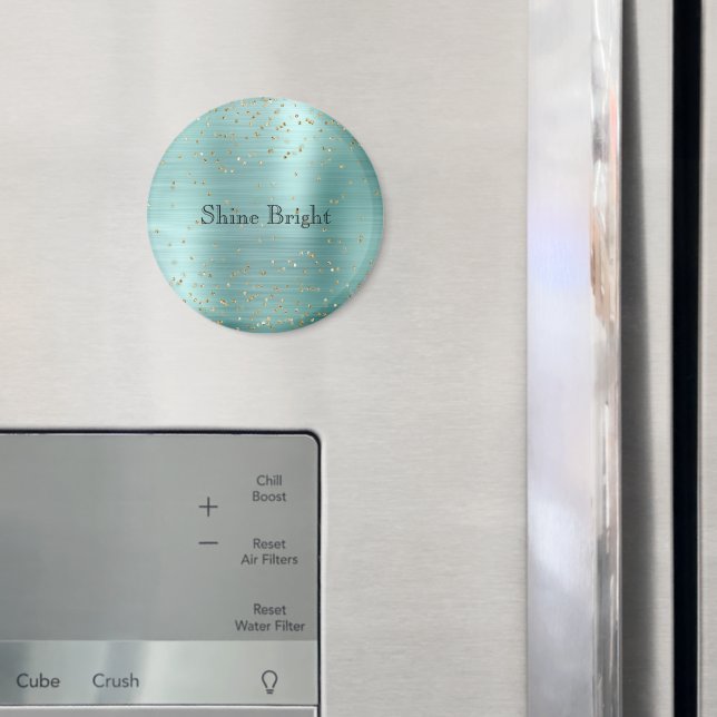 Girly Mint Gold Glam Sparkle Confetti Magnet (In Situ (Fridge))