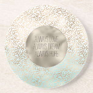 Girly Mint Gold Ombre Leopard Print Coaster