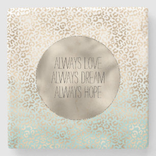 Girly Mint Gold Ombre Leopard Print Stone Coaster