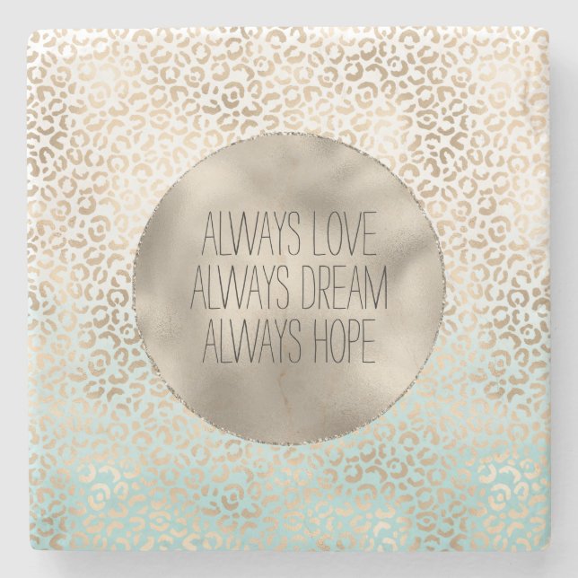 Girly Mint Gold Ombre Leopard Print Stone Coaster (Front)