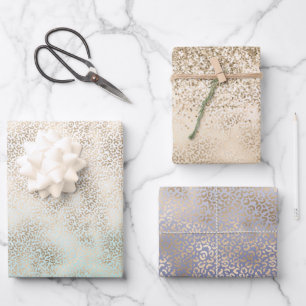 Girly Mint Gold Ombre Leopard Print Wrapping Paper Sheet