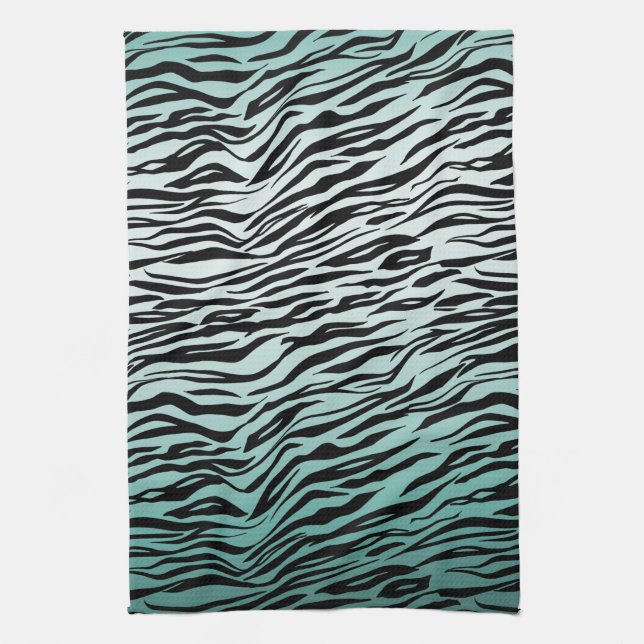 Girly Mint Ombre Black Zebra Print Tea Towel (Vertical)