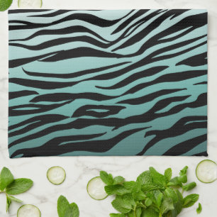 Girly Mint Ombre Black Zebra Print Tea Towel