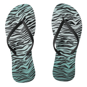 Girly Mint Ombre Black Zebra Print Thongs