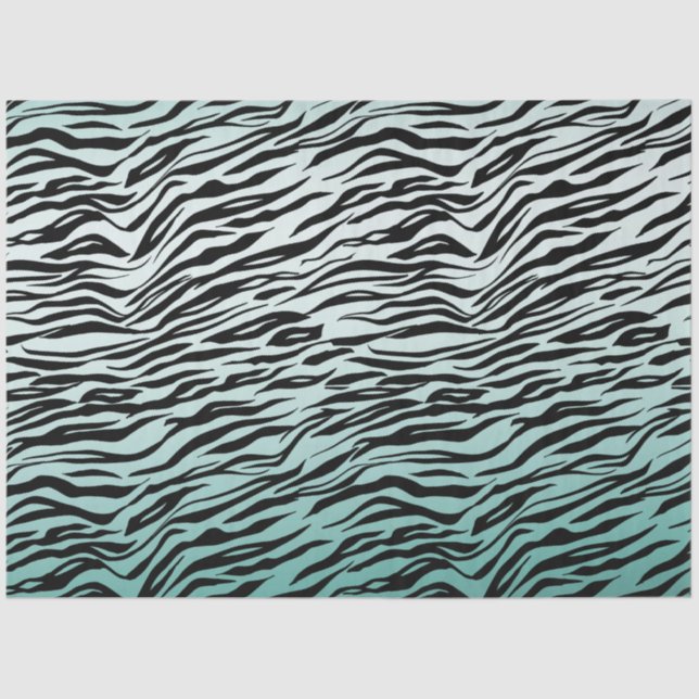 Girly Mint Ombre Black Zebra Print Tissue Paper (Front)