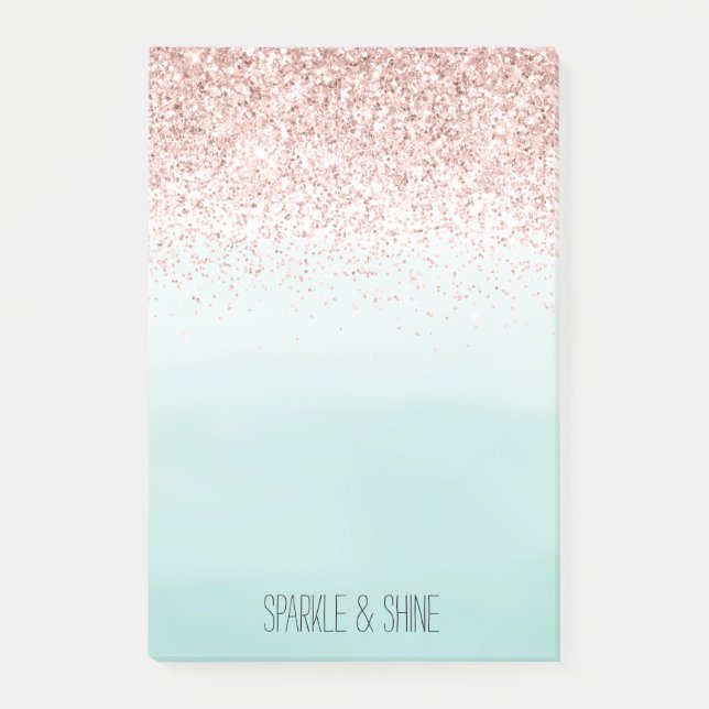 Girly Mint Ombre Glam Pink Glitter Post-it Notes (Front)