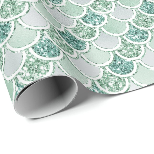 Girly Mint Pearl Mermaid Glitter Wrapping Paper (Roll Corner)