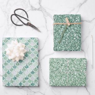 Girly Mint Pearl Mermaid Glitter   Wrapping Paper Sheet
