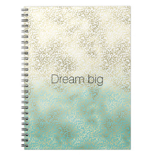 Girly Mint Watercolor Ombre Gold Leopard Print Notebook
