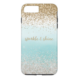 Girly Mint Watercolor White Gold Glitzy Glitter iPhone 8 Plus/7 Plus Case