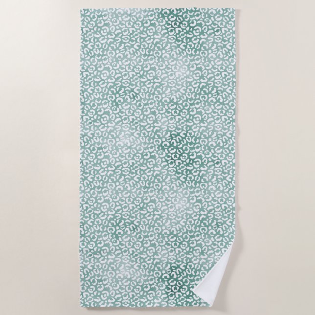Girly Mint White Leopard Print Beach Towel (Front)