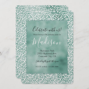 Girly Mint White Leopard Print Invitation