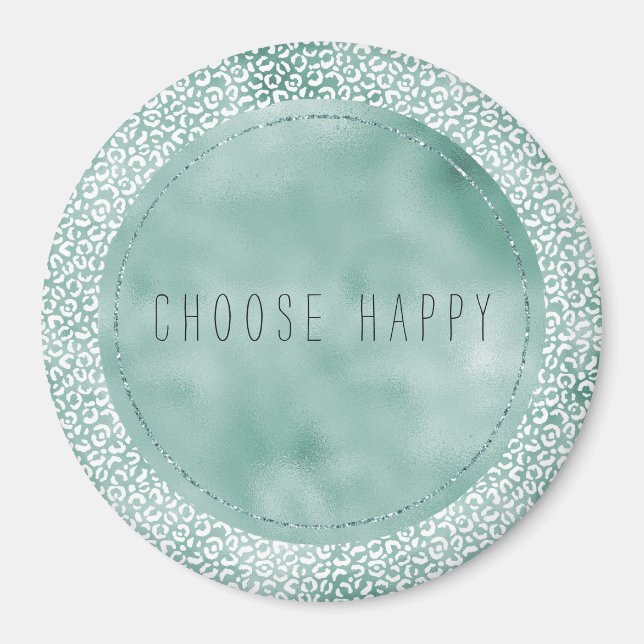 Girly Mint White Leopard Print Magnet (Front)