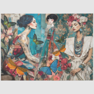 Girly Mixed Media Fantasy Art Collage Decoupage Tissue Paper