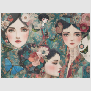 Girly Mixed Media Fantasy Art Collage Decoupage Tissue Paper