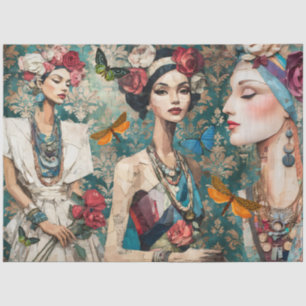 Girly Mixed Media Fantasy Art Collage Decoupage Tissue Paper
