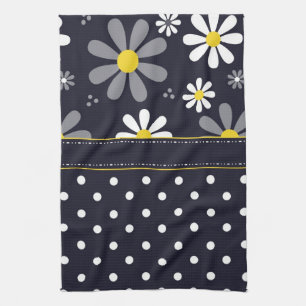 Girly Mod Daisies and Polka Dots Tea Towel