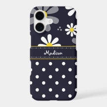 Girly Mod Daisies and Polka Dots With Name