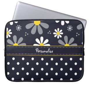 Girly Mod Daisies and Polka Dots With Name Laptop Sleeve
